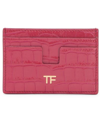 Tom Ford Croc Embossed Patent Leather Card Holder - Purple