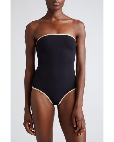 Totême Stripe Edge Strapless One-piece Swimsuit - Blue