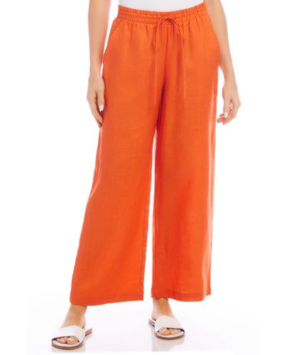 Karen Kane Wide Leg Drawstring Linen Pants - Orange