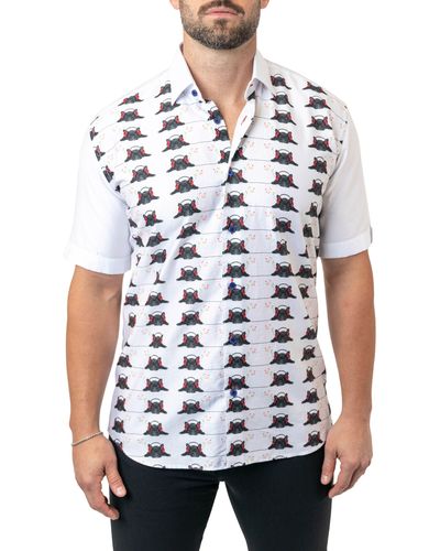 Maceoo Galileo Dogtune 32 Contemporary Fit Short Sleeve Button-up Shirt At Nordstrom - White