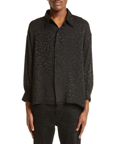 Saint Laurent Boxy Leopard Pattern Silk Button-up Shirt - Black