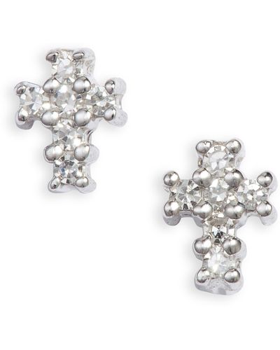 Meira T Diamond Cross Stud Earrings - Metallic