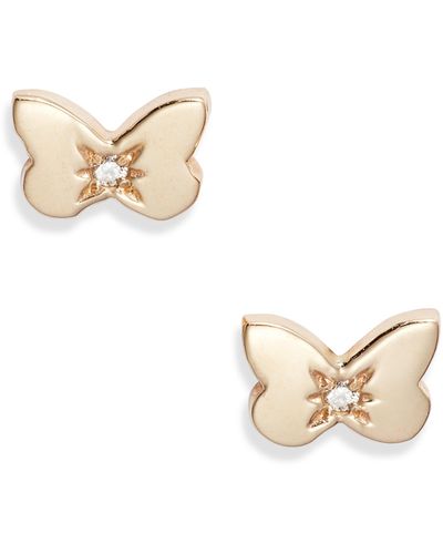 Anzie Mini Diamond Butterfly Stud Earrings - Metallic