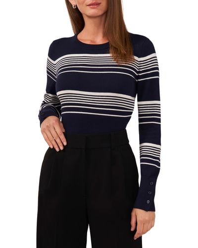 Halogen® Halogen(r) Stripe Button Cuff Cotton Blend Sweater - Black