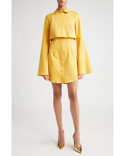 Aliétte Collared Long Sleeve Cotton Blend Dress - Yellow