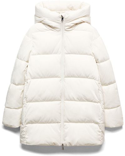 Mango Quilted Water Repellent Hooded Puffer Coat - White