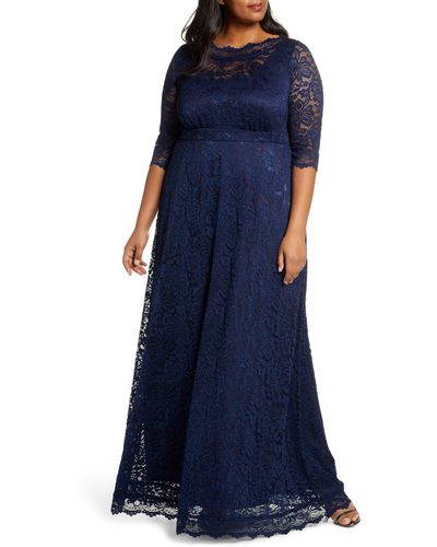 Kiyonna Leona Lace Evening Gown - Blue