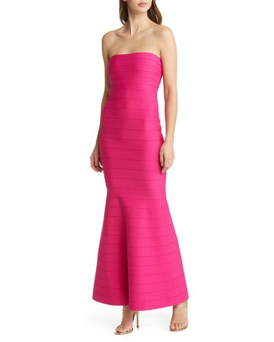 Bebe Strapless Bandage Gown - Pink