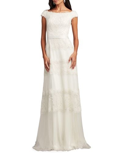 Tadashi Shoji Sequin Corded Lace Off The Shoulder Gown - White