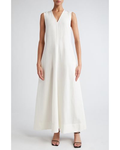 Totême Fluid V-neck A-line Maxi Dress - White