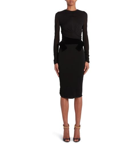 Tom Ford Wrap Detail Mixed Media Long Sleeve Cocktail Dress - Black
