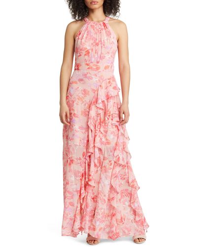 Eliza J Floral Chiffon Gown - Pink