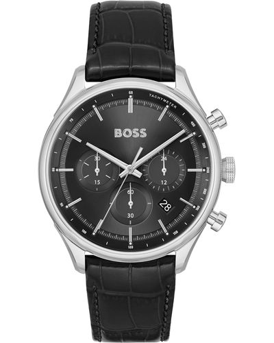BOSS Gregor Chronograph Leather Strap Watch - Black