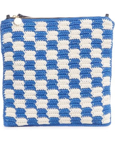 Clare V. Crochet Cotton Foldover Clutch - Blue