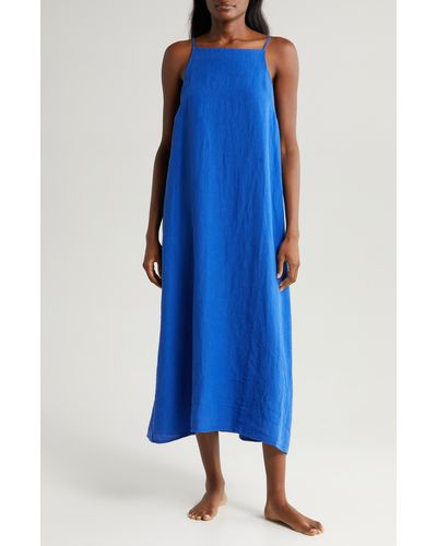 Desmond & Dempsey Print Square Neck Linen Nightgown - Blue