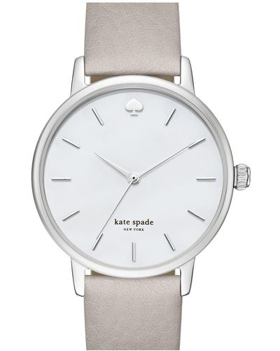 Kate Spade 'metro' Round Leather Strap Watch - Gray