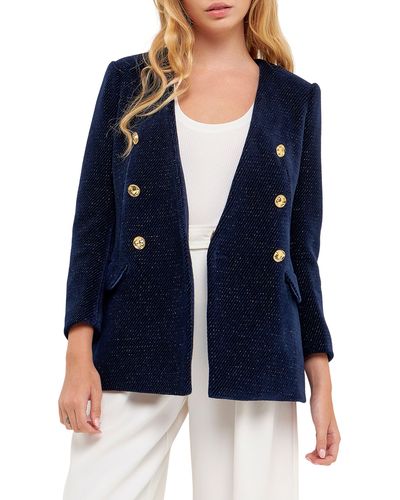 English Factory Texture Metallic Double Breasted Jacket - Blue