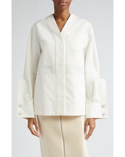 Jil Sander Raised Placket Cotton & Silk Utility Jacket - White
