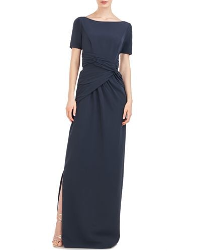 Kay Unger Garbo Gathered Column Gown - Blue