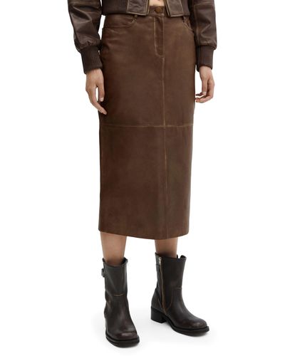 Mango Leather Midi Skirt - Brown