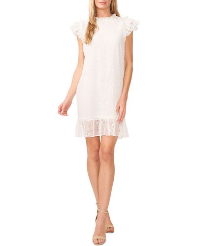 Cece Lace Ruffle Shift Minidress - White