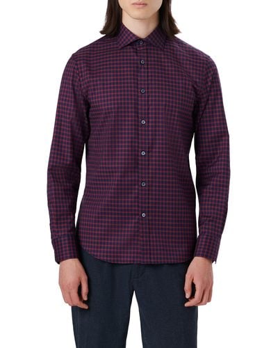 Bugatchi Shaped Fit Check Print Stretch Cotton Button-up Shirt - Purple