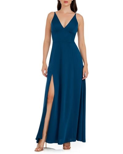 Dress the Population Iris Slit Crepe Gown - Blue