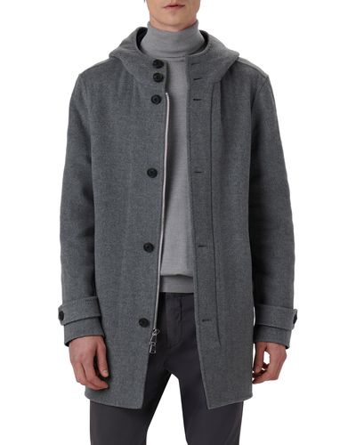 Bugatchi Water Resistant Wool & Cashmere Hooded Duffle Coat - Gray
