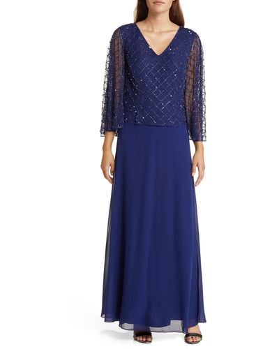 Marina Beaded Capelet & Gown - Blue