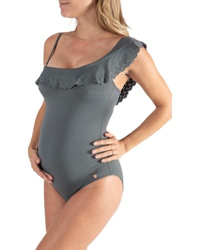 Cache Coeur Bloom One-shoulder One-piece Maternity Swimsuit - Gray
