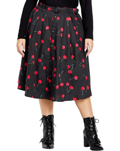 City Chic Siena Belted High Waist Button Front Midi Skirt - Black