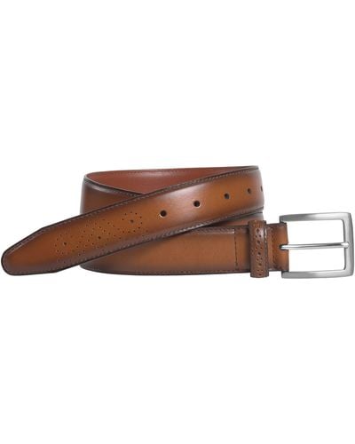 Johnston & Murphy Perforated Burnished Edge Leather Belt - Brown