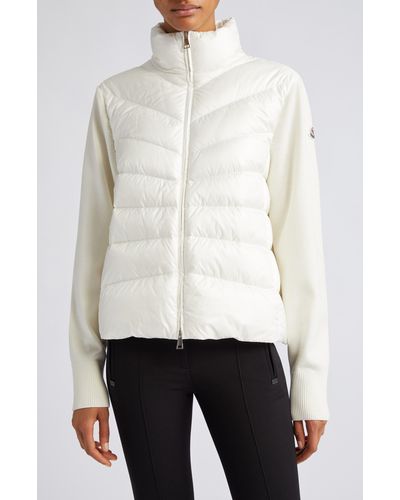 Moncler Quilted Nylon & Wool Knit Cardigan - White