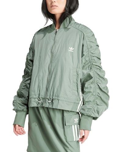 adidas Originals Oversize Ruched Sleeve Bomber Jacket - Green