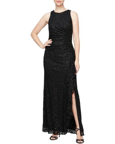 Alex Evenings Ruffle Sequin Lace Gown - Black