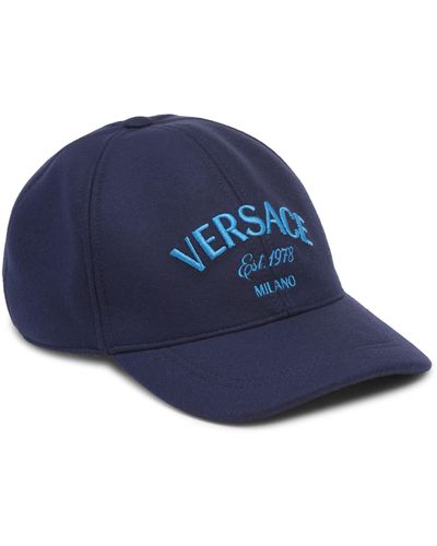 Versace Milano Embroidered Logo Virgin Wool & Nylon Baseball Cap - Blue