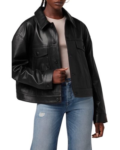 Hudson Jeans Brea Swing Leather Trucker Jacket - Black