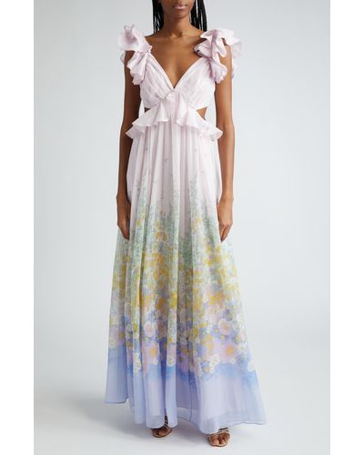 Zimmermann Floral Ruffle Linen & Silk Gown - Multicolor