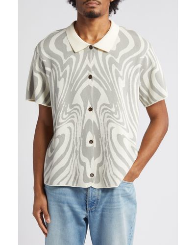 Honor The Gift Dazed Jacquard Short Sleeve Cotton Knit Button-up Shirt - Multicolor