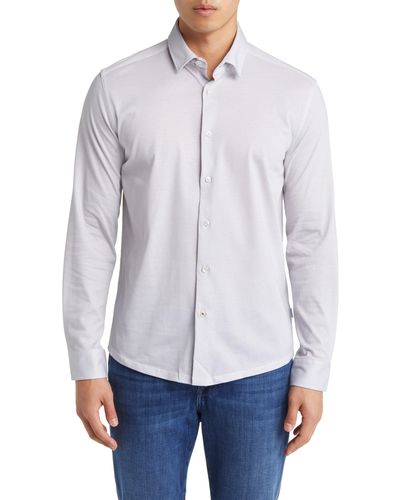 Stone Rose Hourglass Geo Dry Touch Performance Jersey Button-up Shirt - White