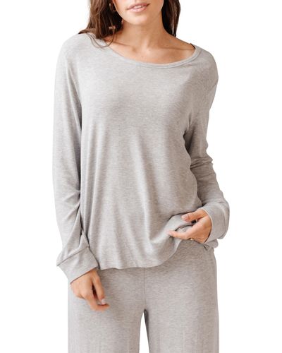 Cozy Earth Rib Long Sleeve Knit Pajama Top - Gray