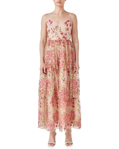 Endless Rose Floral Embroidered Tiered Maxi Dress - Pink