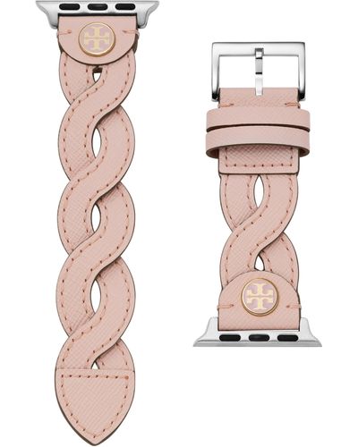 Tory Burch Braided Leather 20mm Apple Watch® Watchband - Pink