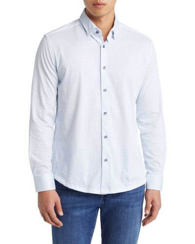 Stone Rose Windowpane Check Dry Touch® Performance Button-up Shirt - White