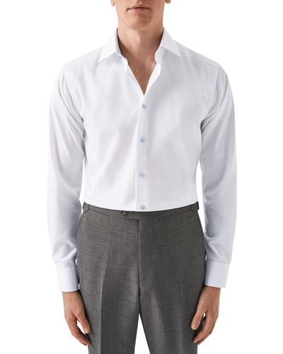 Eton Signature Slim Fit Solid White Organic Cotton Twill Dress Shirt