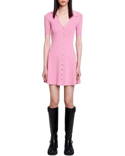 Maje Roliane Metallic Rib A-line Dress - Pink