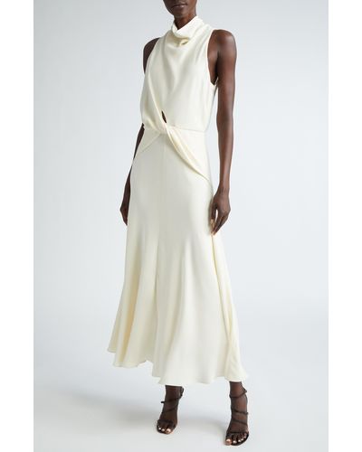 Brandon Maxwell Valerie Twist Waist Silk Gown - White