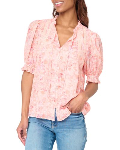 Gibsonlook Floral Lace Trim Button-up Shirt - Red