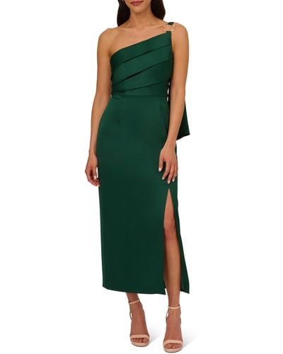 Adrianna Papell Pleat One-shoulder Crepe Cocktail Dress - Green