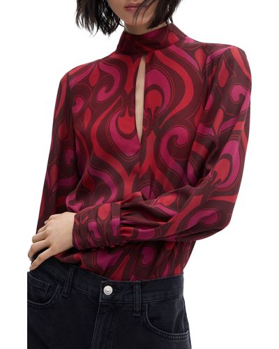 Mango Geo Print Long Sleeve Woven Shirt - Red